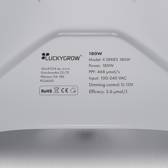 LUCKYGROW X-SERIES 180W 2.6 µmol/J - LED grow lamp | coverage up to 80x80cm